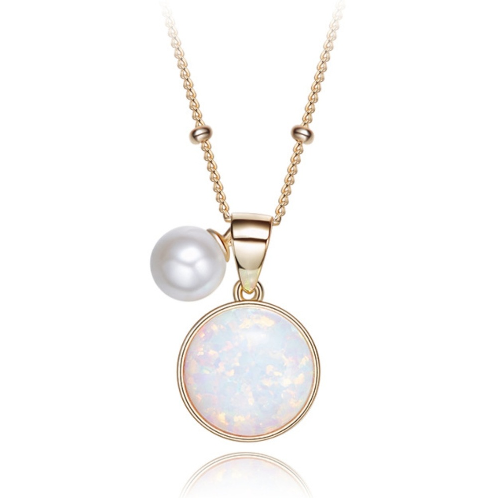 14K gold plated silver opal pearl pendant necklace